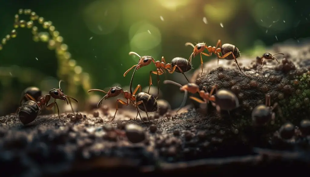 Ant fire ants working together green leaf generated by ai