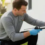 NaturePest technician sealing a crack to prevent spiders from entering a South Florida home